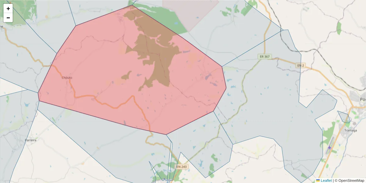 Mapa detalhado do código postal 2205-210 com limites, códigos postais vizinhos e agências dos correios