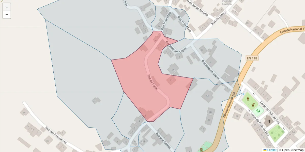 Mapa detalhado do código postal 2205-266 com limites, códigos postais vizinhos e agências dos correios