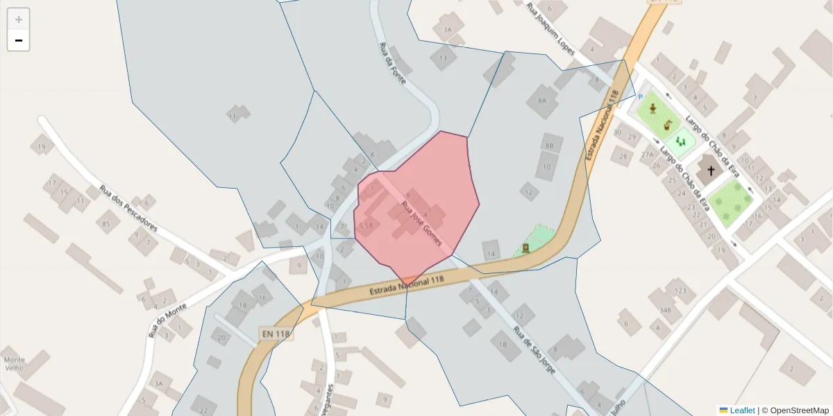 Mapa detalhado do código postal 2205-280 com limites, códigos postais vizinhos e agências dos correios