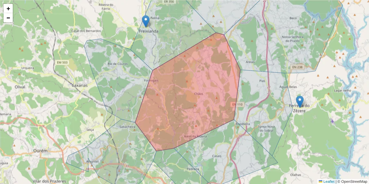 Mapa detalhado do código postal 2240-300 com limites, códigos postais vizinhos e agências dos correios