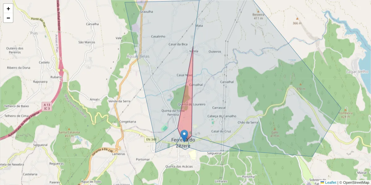 Mapa detalhado do código postal 2240-347 com limites, códigos postais vizinhos e agências dos correios
