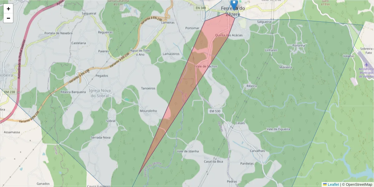 Mapa detalhado do código postal 2240-358 com limites, códigos postais vizinhos e agências dos correios