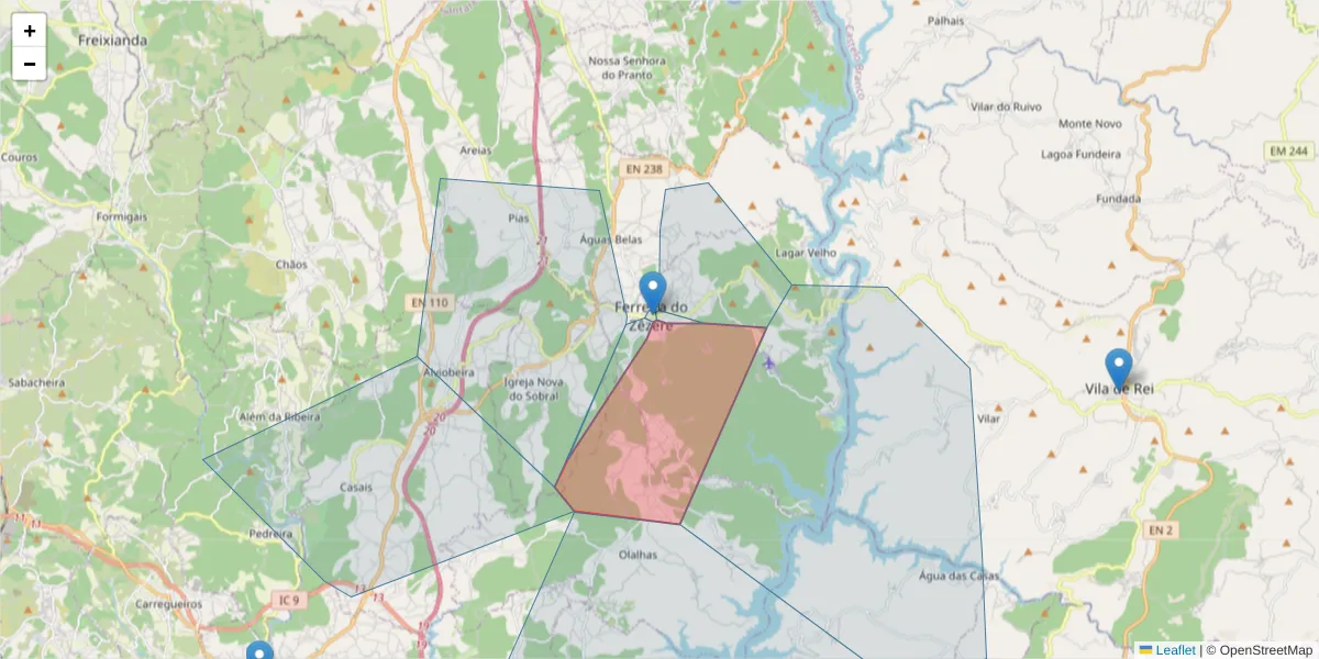 Mapa detalhado do código postal 2240-390 com limites, códigos postais vizinhos e agências dos correios