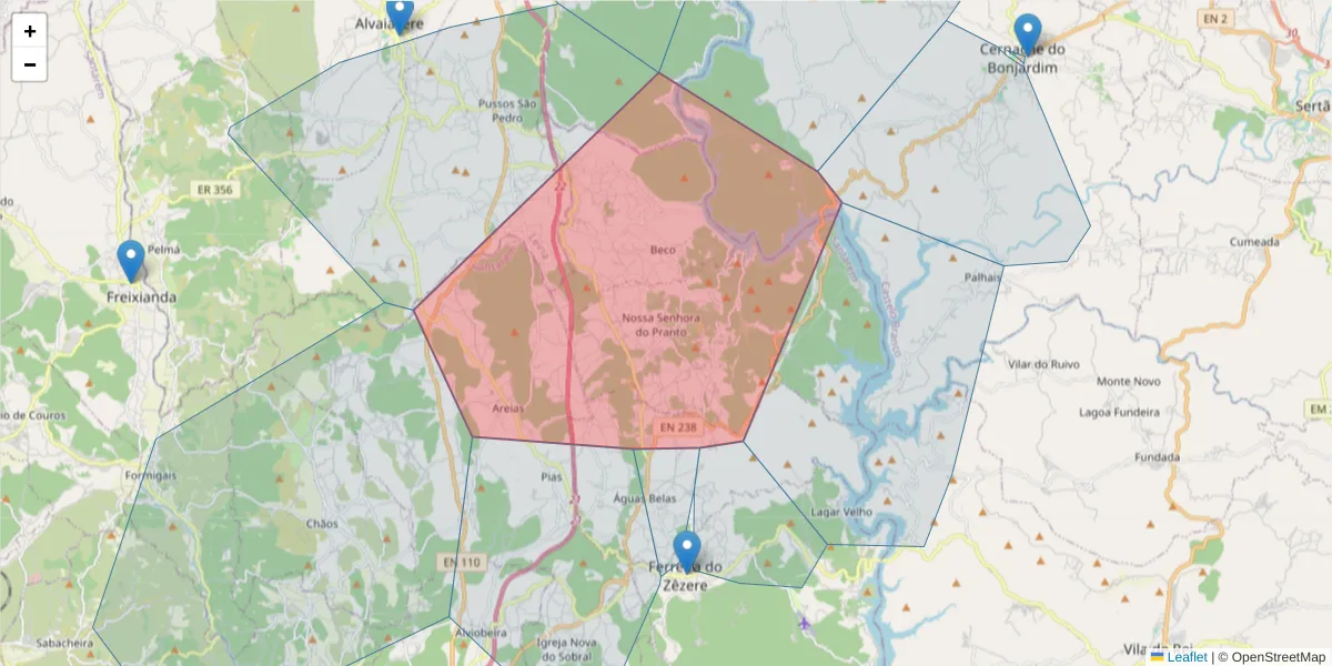Mapa detalhado do código postal 2240-612 com limites, códigos postais vizinhos e agências dos correios