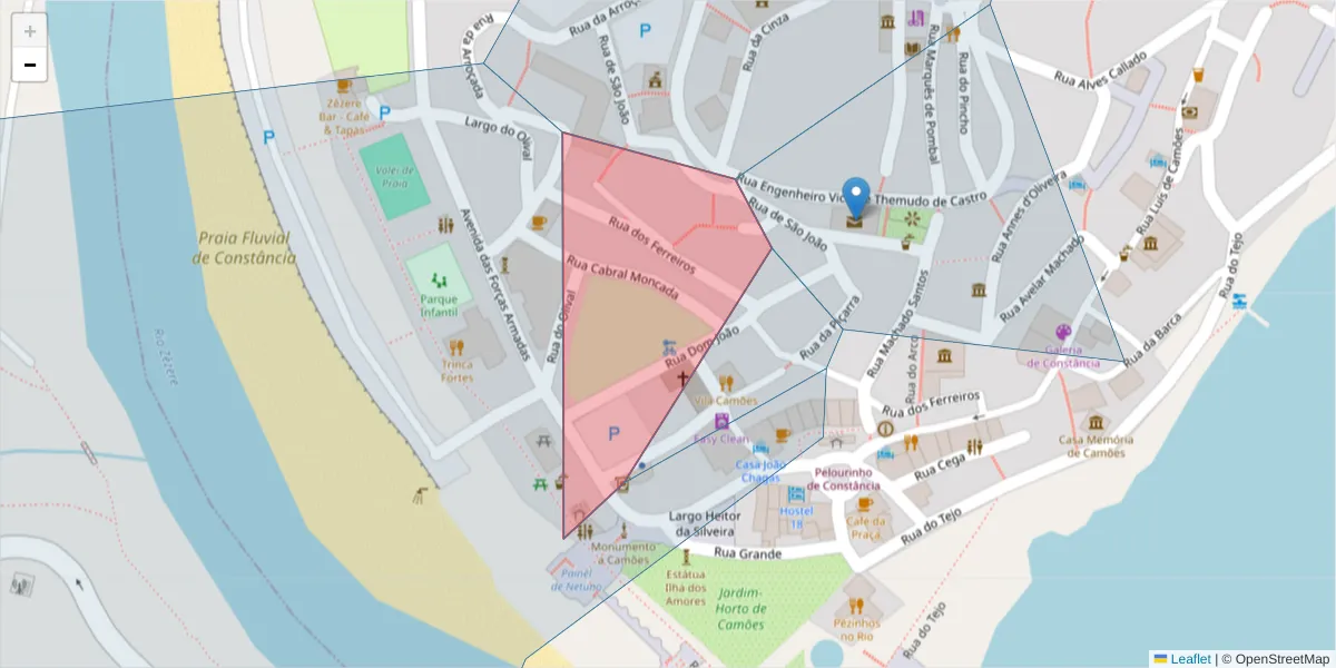 Mapa detalhado do código postal 2250-051 com limites, códigos postais vizinhos e agências dos correios