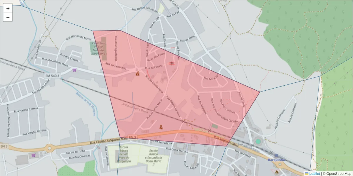 Mapa detalhado do código postal 2260-418 com limites, códigos postais vizinhos e agências dos correios