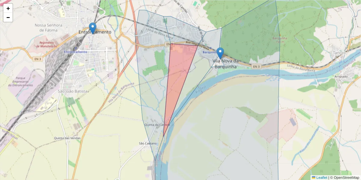 Mapa detalhado do código postal 2260-434 com limites, códigos postais vizinhos e agências dos correios