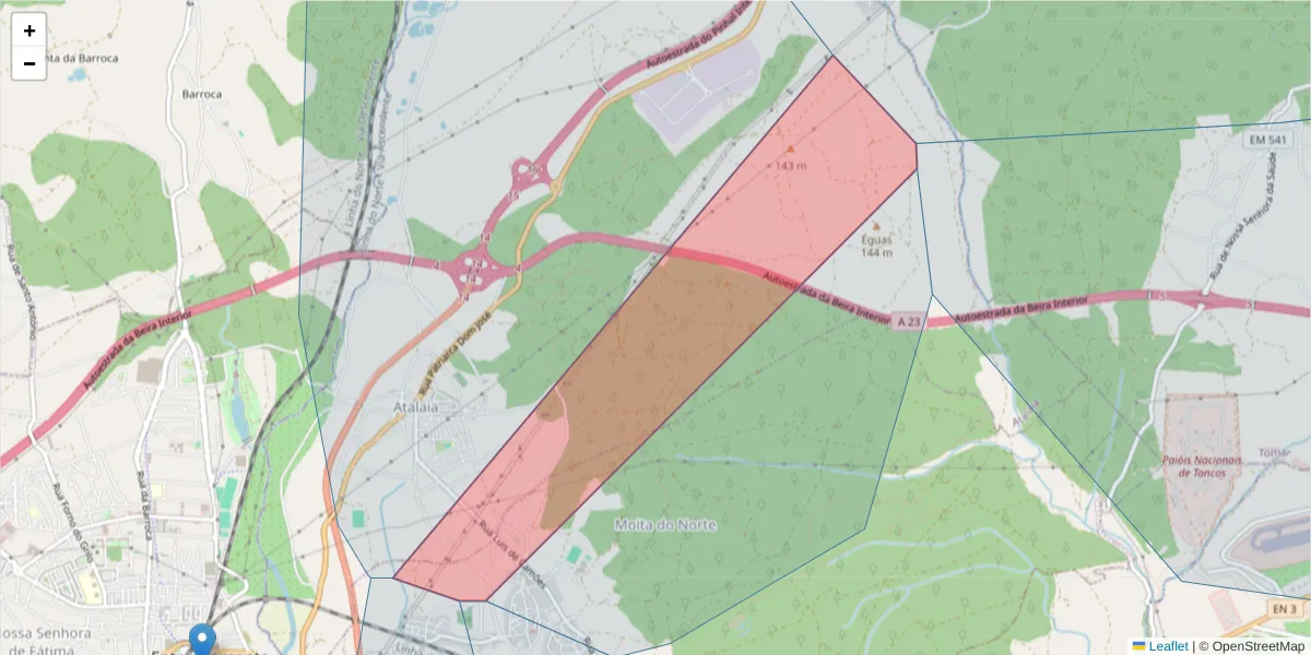 Mapa detalhado do código postal 2260-577 com limites, códigos postais vizinhos e agências dos correios