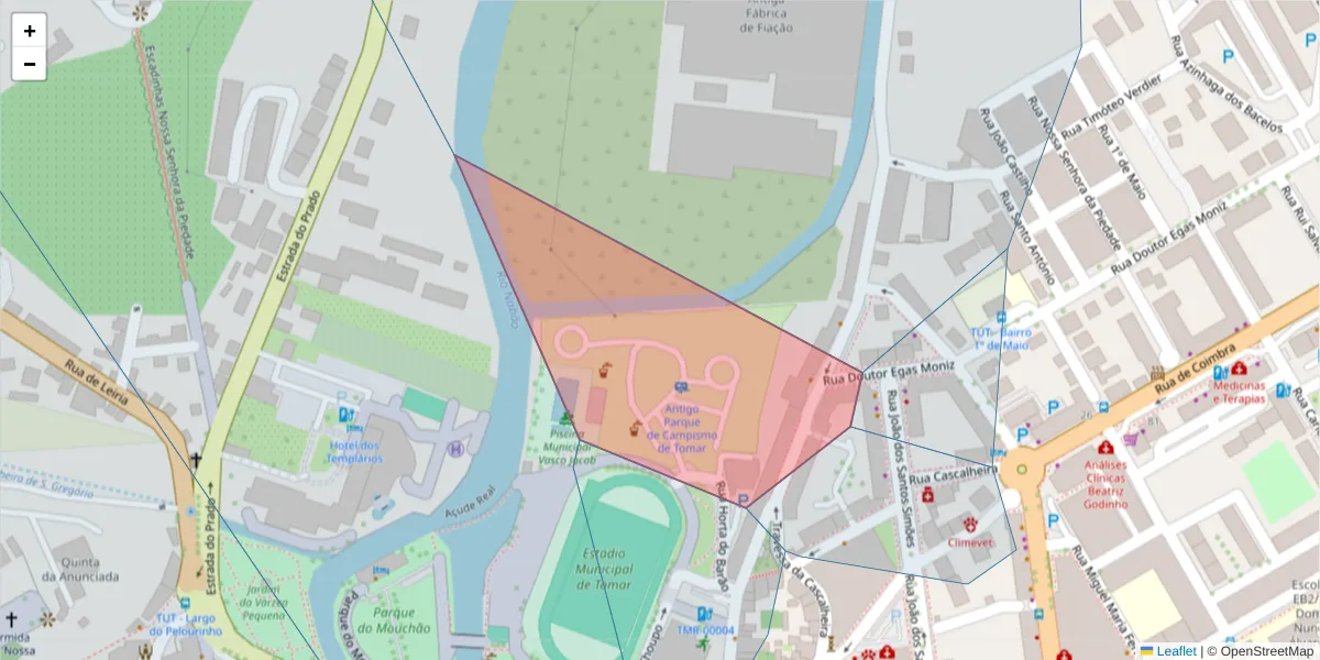 Mapa detalhado do código postal 2300-465 com limites, códigos postais vizinhos e agências dos correios