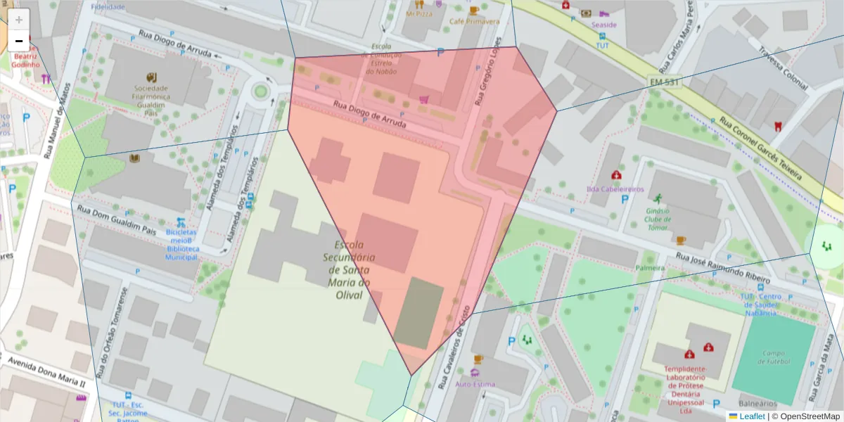 Mapa detalhado do código postal 2300-482 com limites, códigos postais vizinhos e agências dos correios