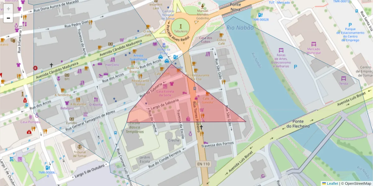 Mapa detalhado do código postal 2300-537 com limites, códigos postais vizinhos e agências dos correios