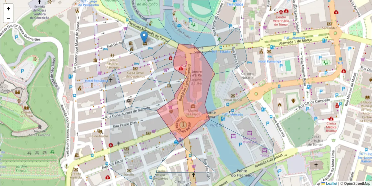 Mapa detalhado do código postal 2300-561 com limites, códigos postais vizinhos e agências dos correios