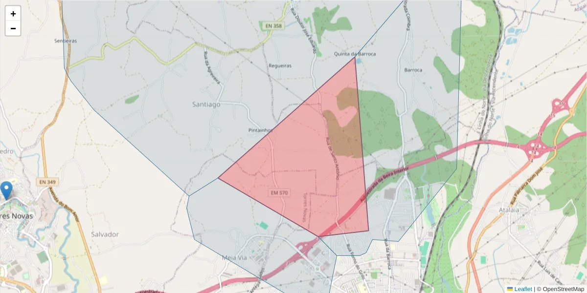 Mapa detalhado do código postal 2330-048 com limites, códigos postais vizinhos e agências dos correios