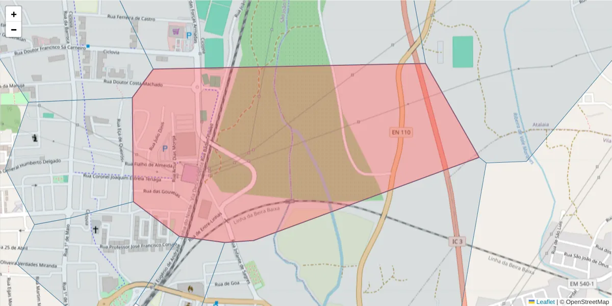 Mapa detalhado do código postal 2330-059 com limites, códigos postais vizinhos e agências dos correios