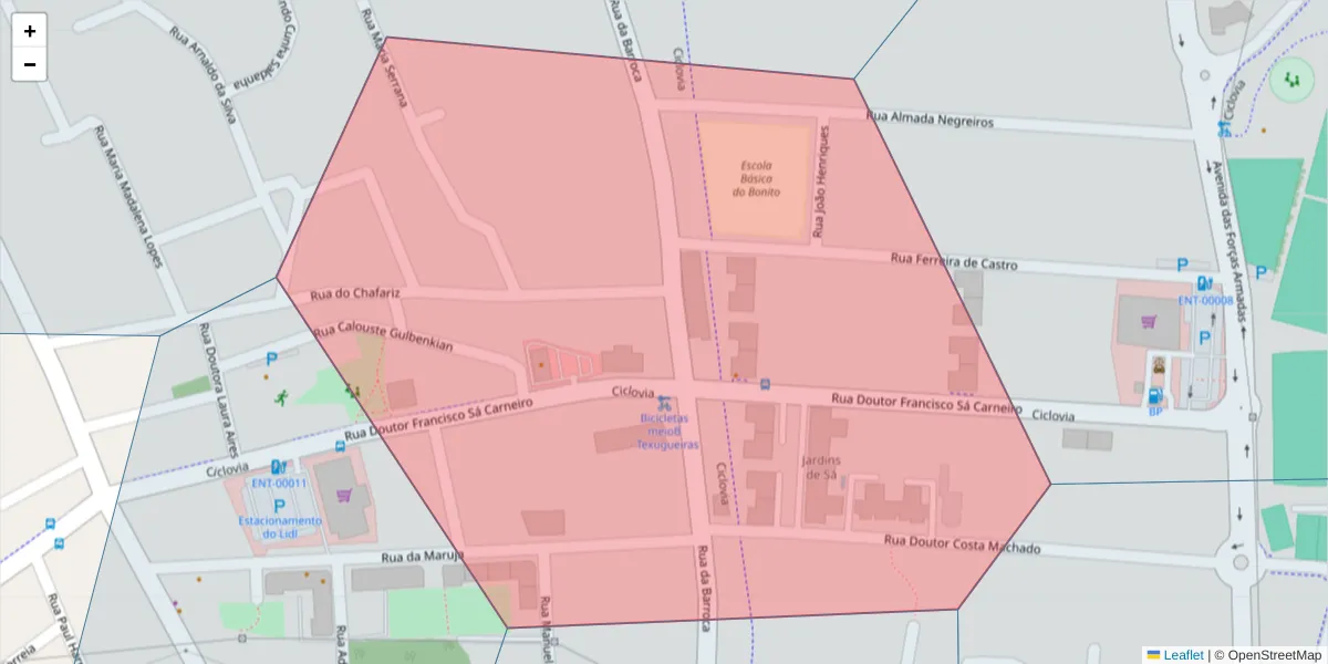 Mapa detalhado do código postal 2330-148 com limites, códigos postais vizinhos e agências dos correios
