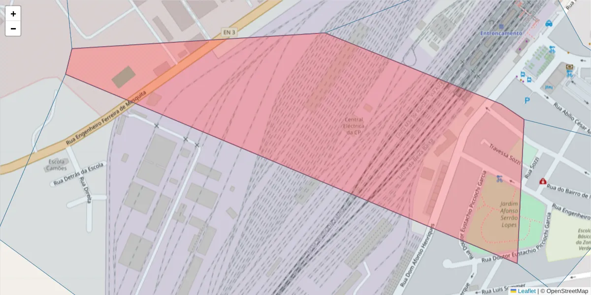 Mapa detalhado do código postal 2330-153 com limites, códigos postais vizinhos e agências dos correios