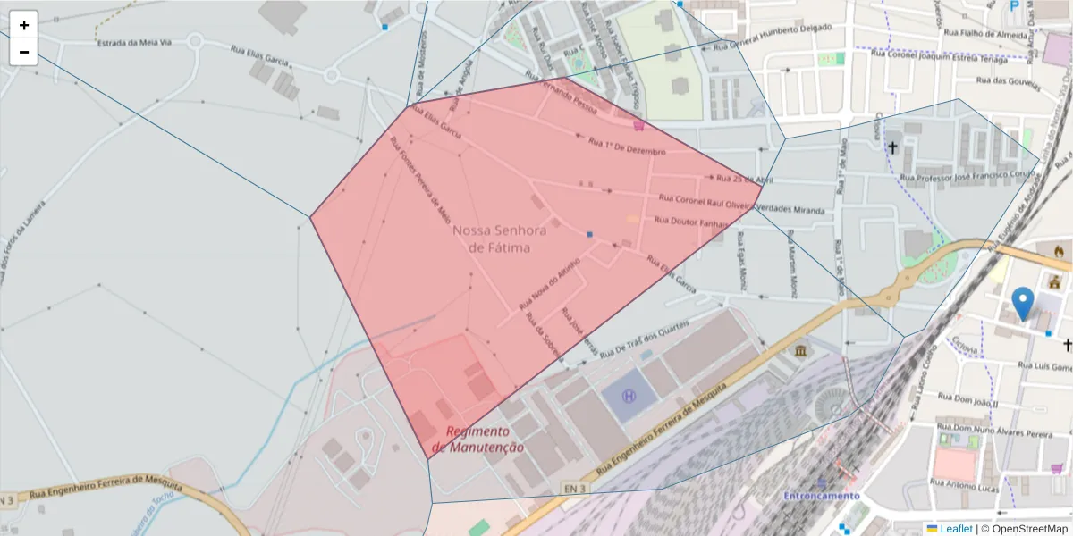 Mapa detalhado do código postal 2330-156 com limites, códigos postais vizinhos e agências dos correios