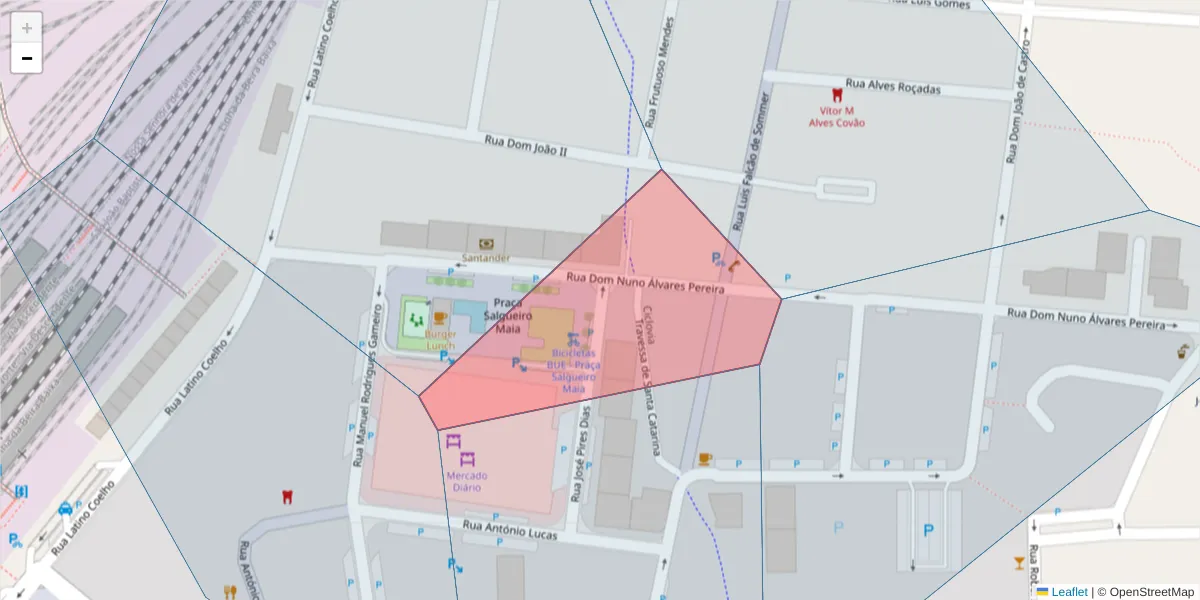Mapa detalhado do código postal 2330-176 com limites, códigos postais vizinhos e agências dos correios