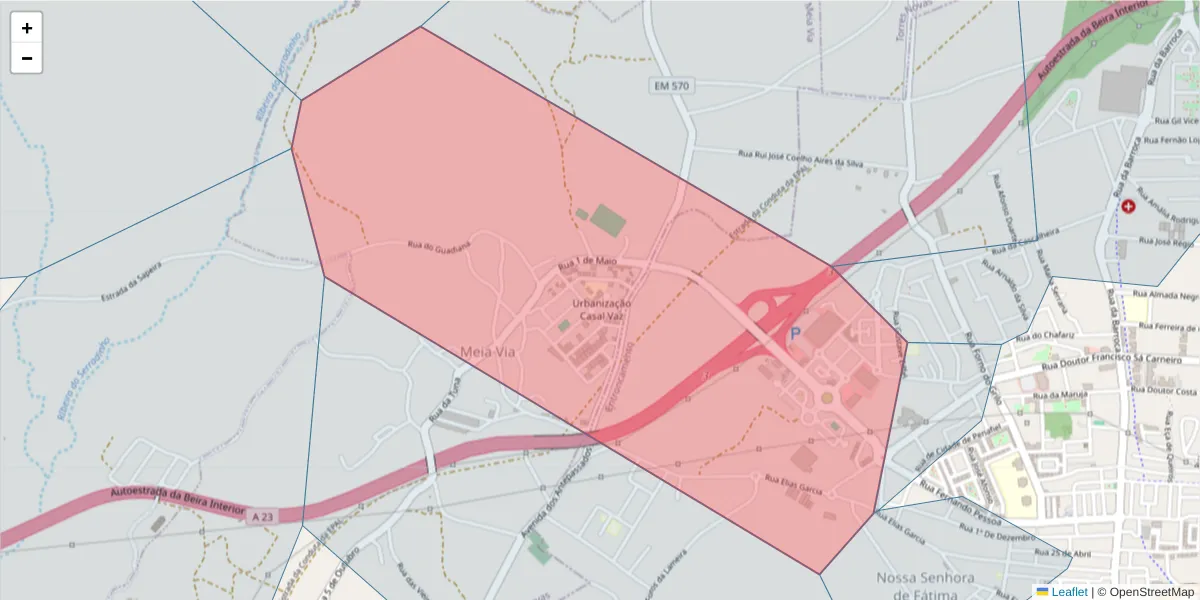 Mapa detalhado do código postal 2330-218 com limites, códigos postais vizinhos e agências dos correios