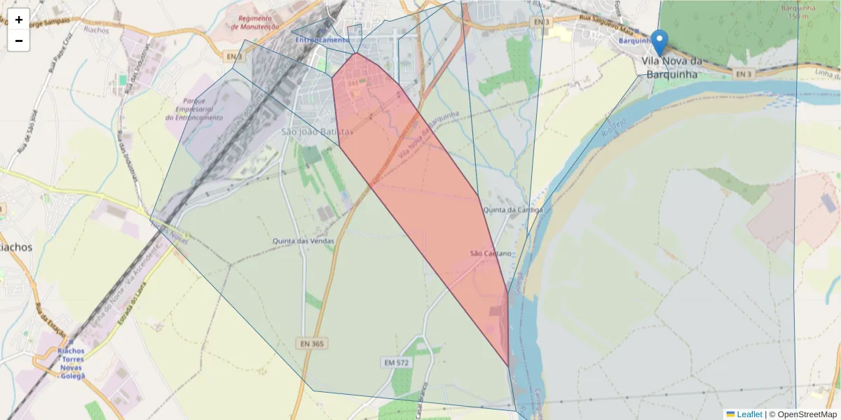 Mapa detalhado do código postal 2330-336 com limites, códigos postais vizinhos e agências dos correios