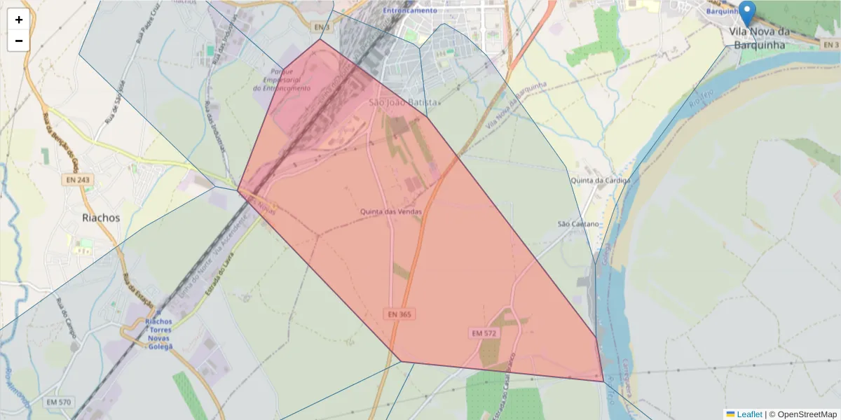 Mapa detalhado do código postal 2334-519 com limites, códigos postais vizinhos e agências dos correios
