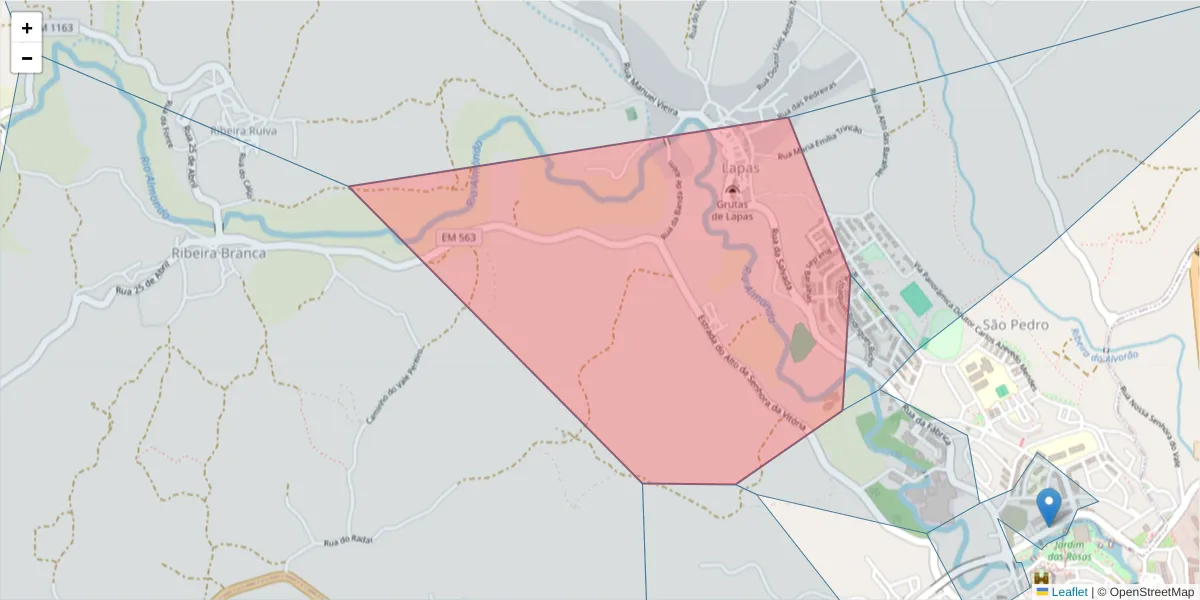 Mapa detalhado do código postal 2350-087 com limites, códigos postais vizinhos e agências dos correios