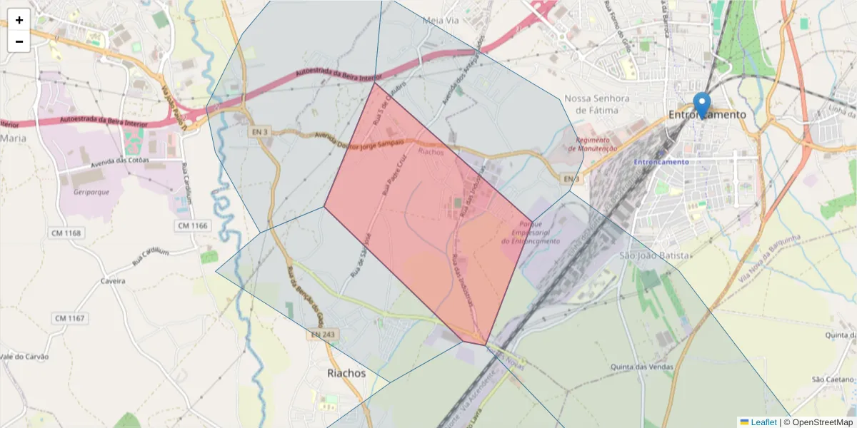 Mapa detalhado do código postal 2350-379 com limites, códigos postais vizinhos e agências dos correios