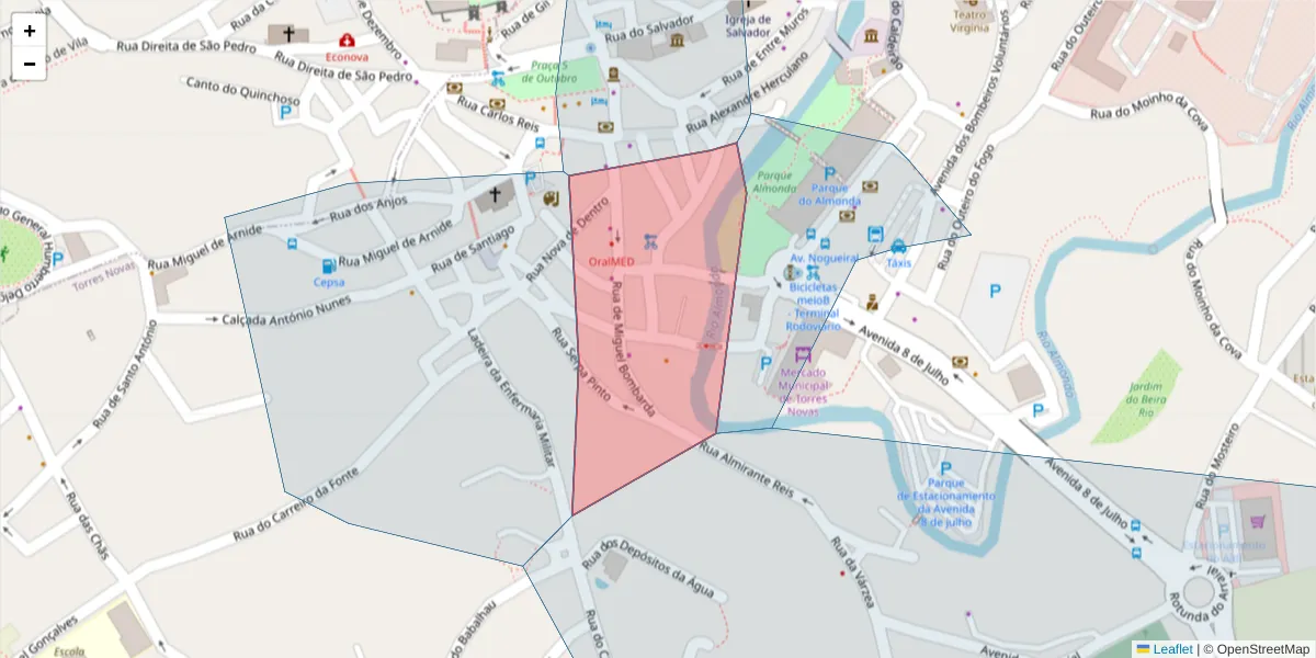 Mapa detalhado do código postal 2350-427 com limites, códigos postais vizinhos e agências dos correios