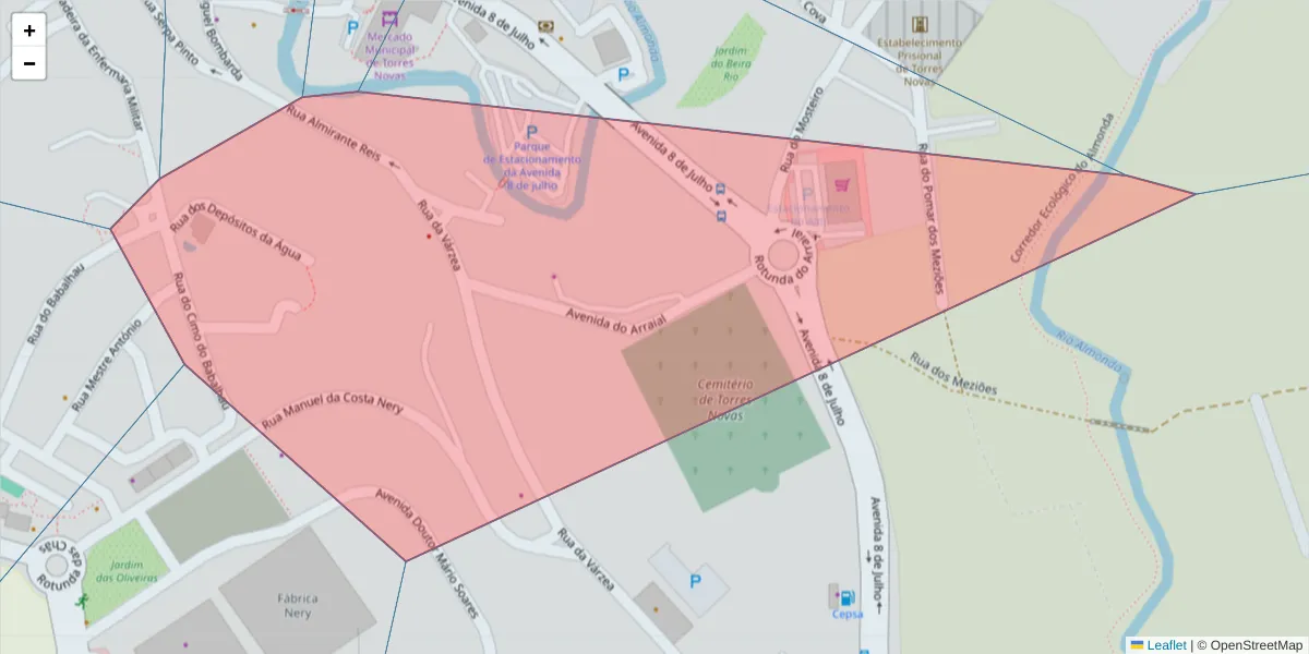 Mapa detalhado do código postal 2350-431 com limites, códigos postais vizinhos e agências dos correios