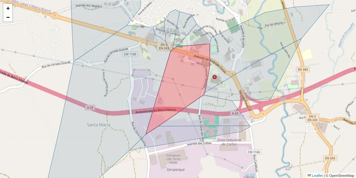 Mapa detalhado do código postal 2350-463 com limites, códigos postais vizinhos e agências dos correios