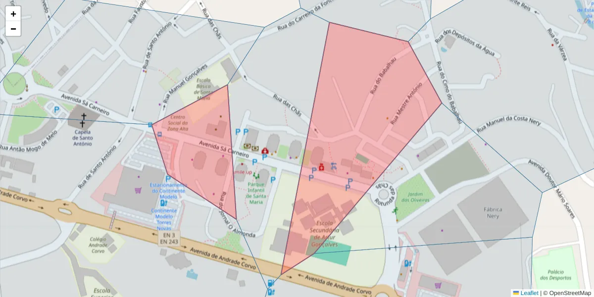 Mapa detalhado do código postal 2350-536 com limites, códigos postais vizinhos e agências dos correios