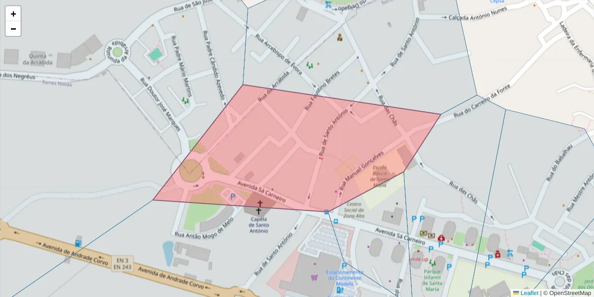 Mapa detalhado do código postal 2350-559 com limites, códigos postais vizinhos e agências dos correios