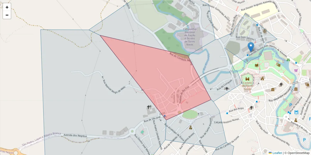 Mapa detalhado do código postal 2350-582 com limites, códigos postais vizinhos e agências dos correios