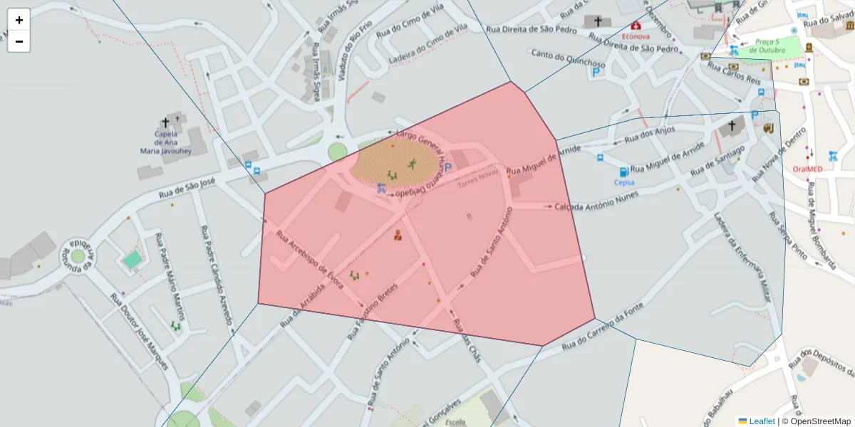 Mapa detalhado do código postal 2350-598 com limites, códigos postais vizinhos e agências dos correios