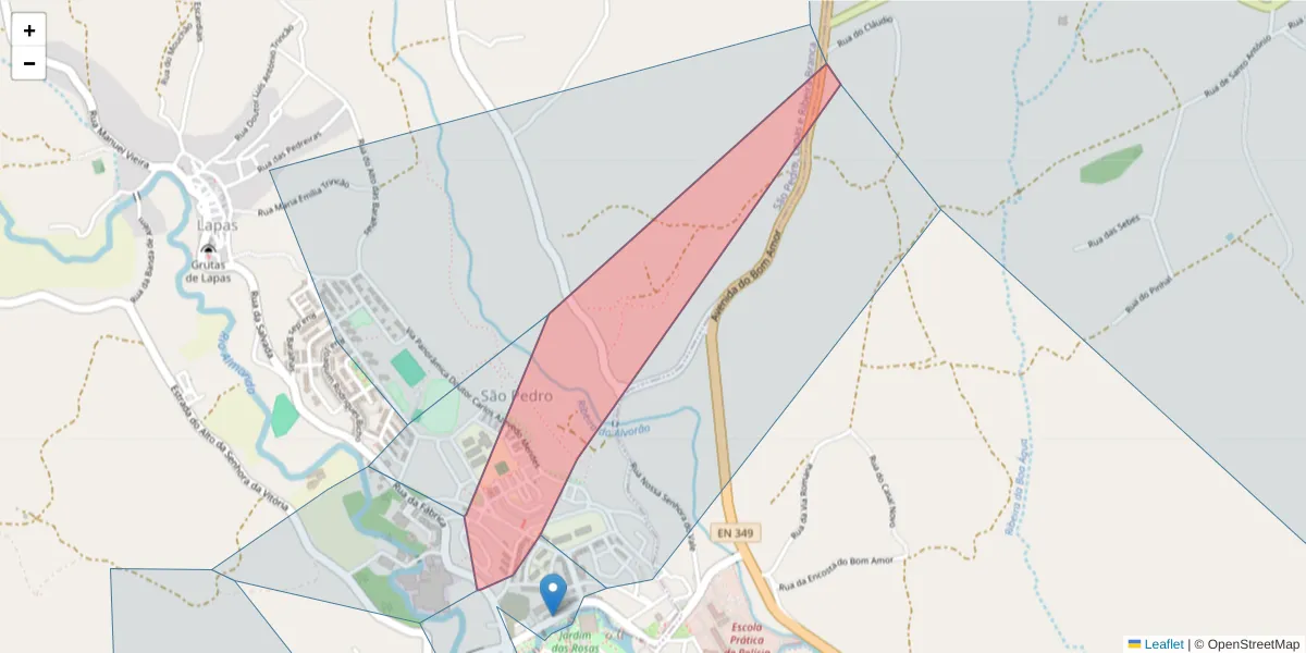 Mapa detalhado do código postal 2350-771 com limites, códigos postais vizinhos e agências dos correios