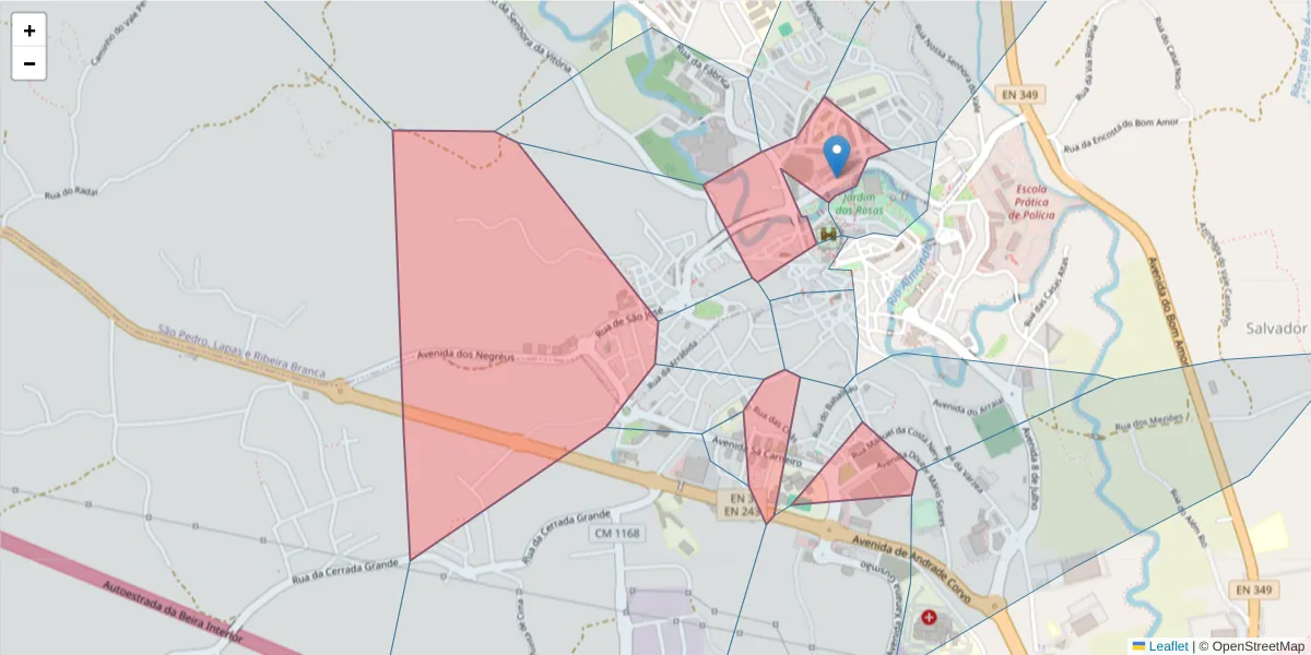 Mapa detalhado do código postal 2350 com limites, códigos postais vizinhos e agências dos correios