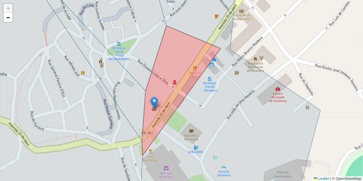 Mapa detalhado do código postal 2380-042 com limites, códigos postais vizinhos e agências dos correios