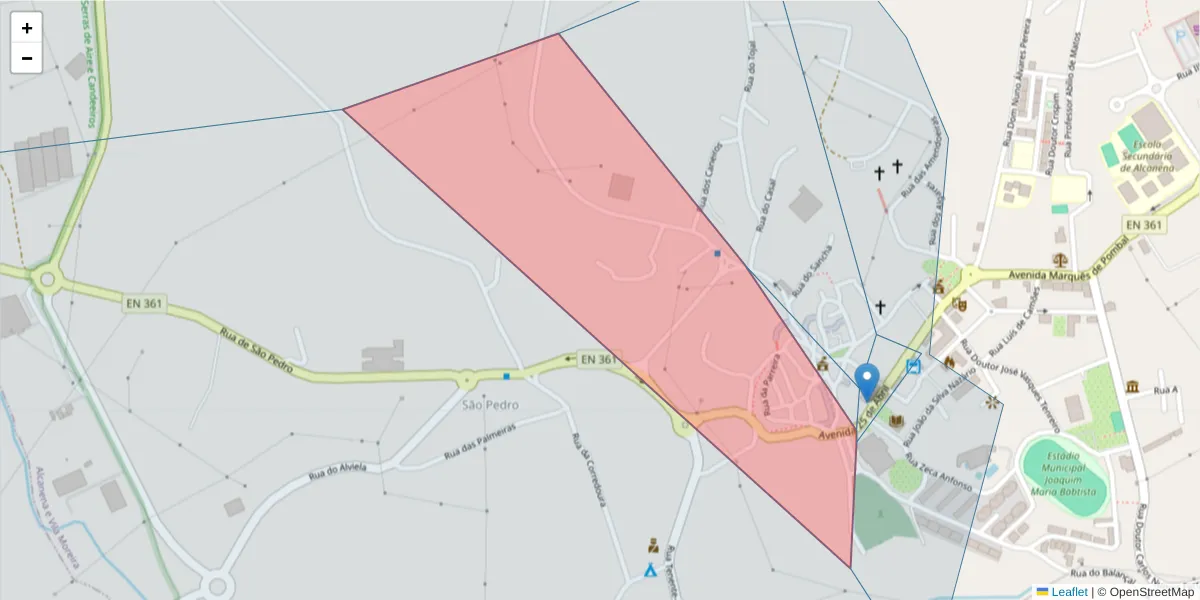 Mapa detalhado do código postal 2380-157 com limites, códigos postais vizinhos e agências dos correios