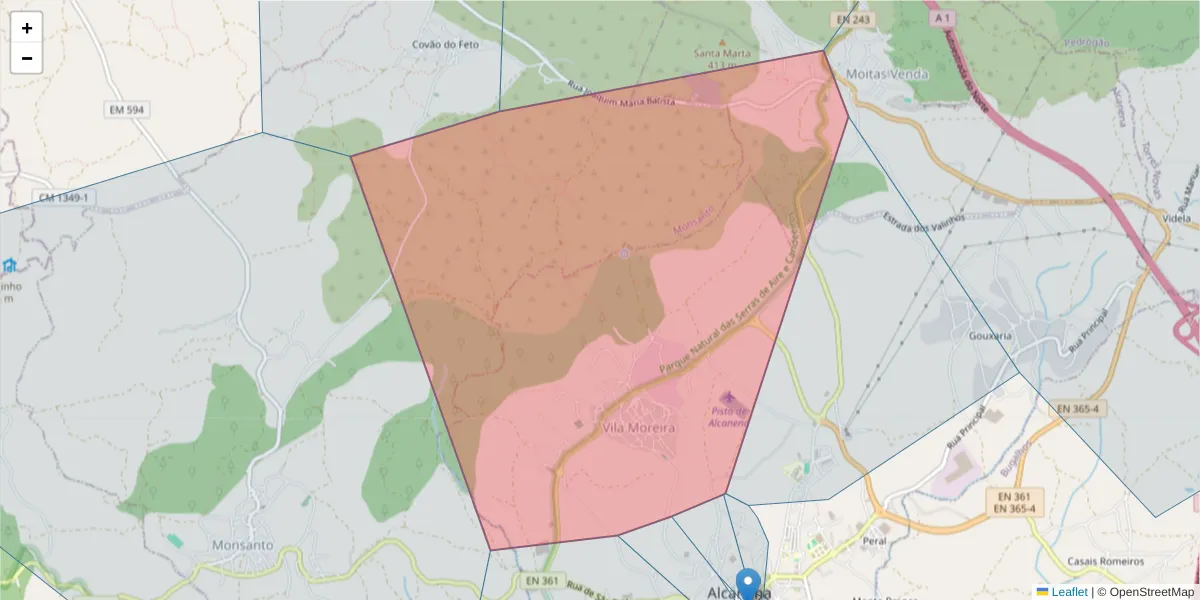Mapa detalhado do código postal 2380-662 com limites, códigos postais vizinhos e agências dos correios