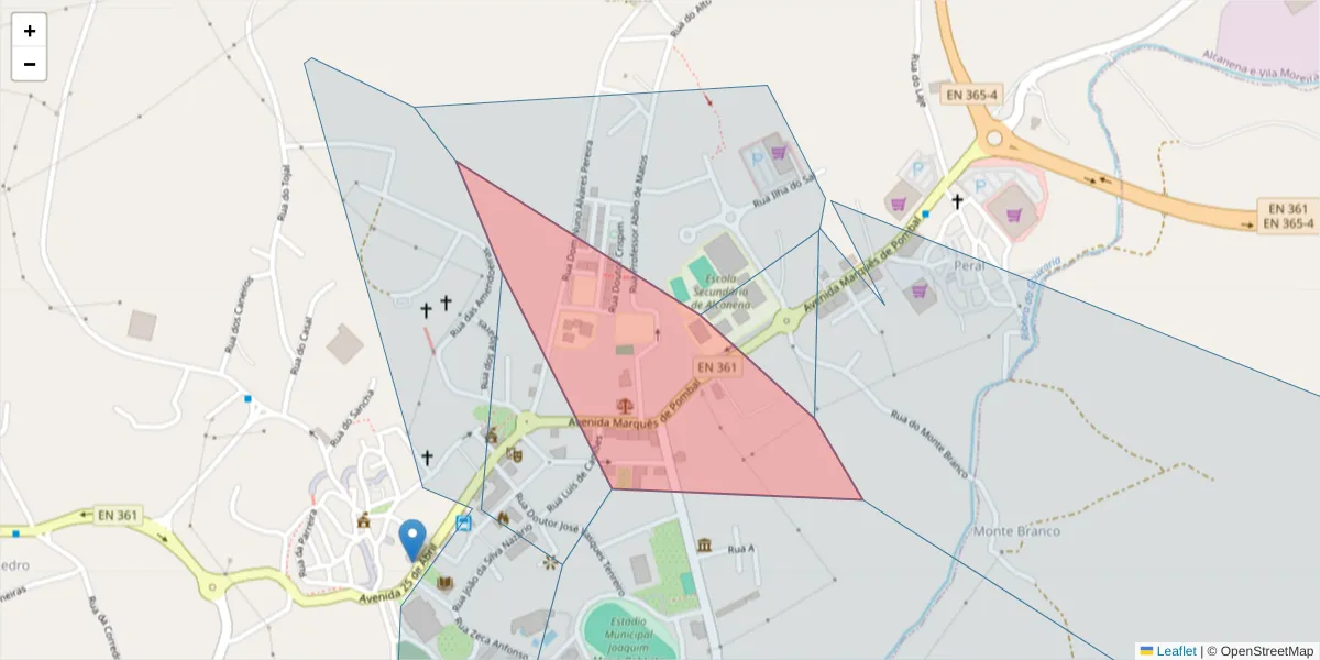 Mapa detalhado do código postal 2380 com limites, códigos postais vizinhos e agências dos correios