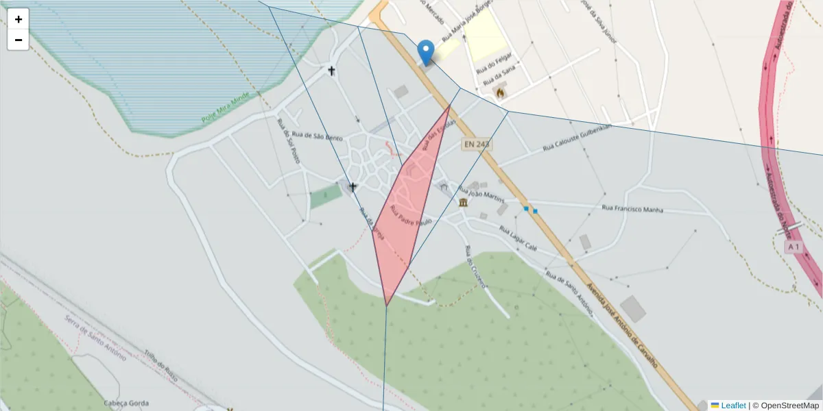 Mapa detalhado do código postal 2395-129 com limites, códigos postais vizinhos e agências dos correios