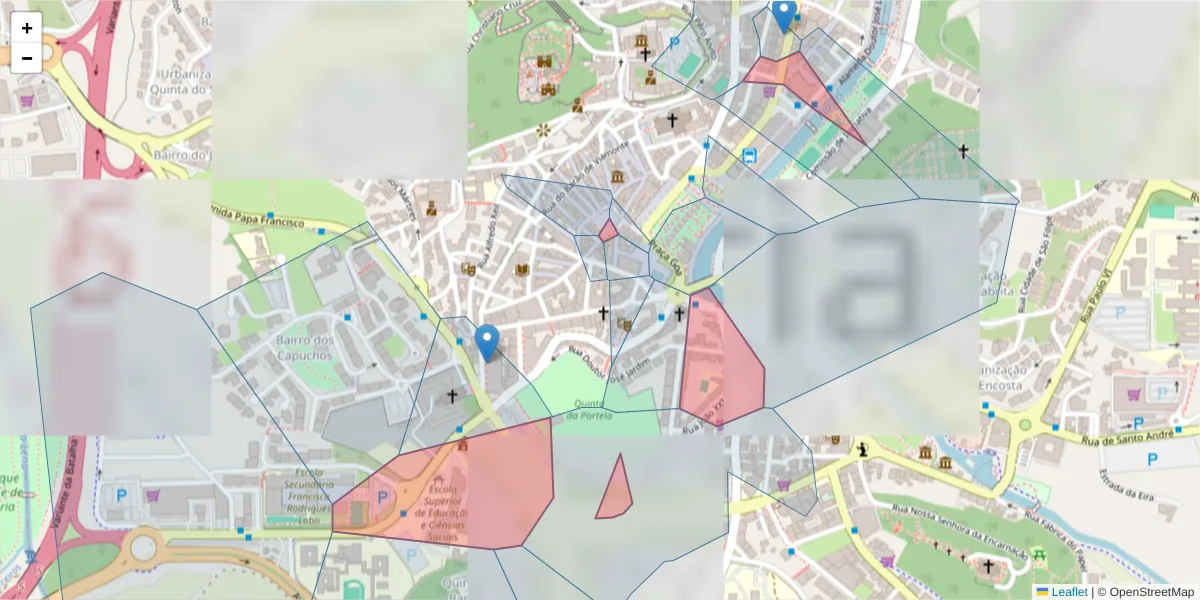 Mapa detalhado do código postal 2400-137 com limites, códigos postais vizinhos e agências dos correios
