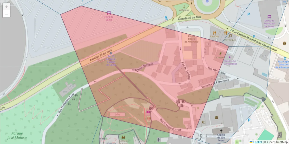 Mapa detalhado do código postal 2400-208 com limites, códigos postais vizinhos e agências dos correios