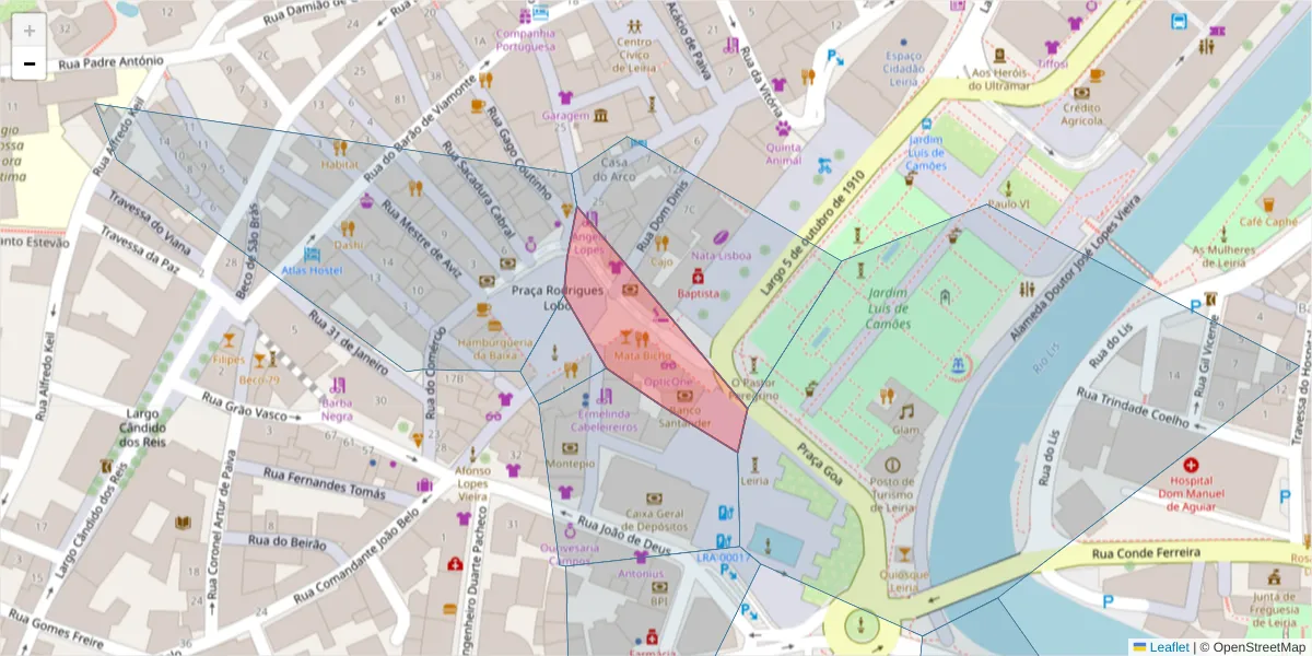 Mapa detalhado do código postal 2400-217 LEIRIA com limites, códigos postais vizinhos e agências dos correios