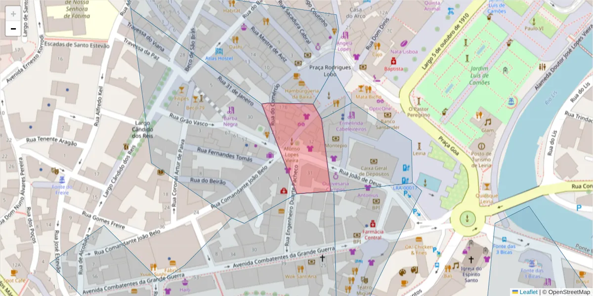 Mapa detalhado do código postal 2401-970 com limites, códigos postais vizinhos e agências dos correios