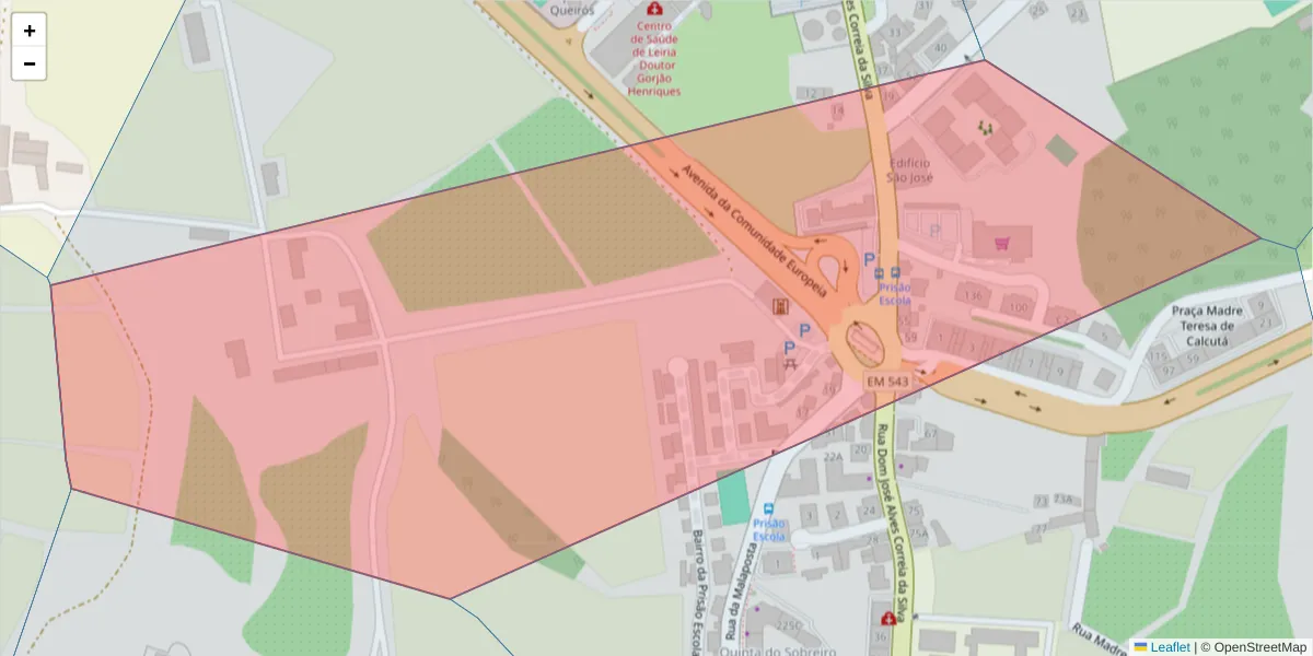 Mapa detalhado do código postal 2410-099 com limites, códigos postais vizinhos e agências dos correios