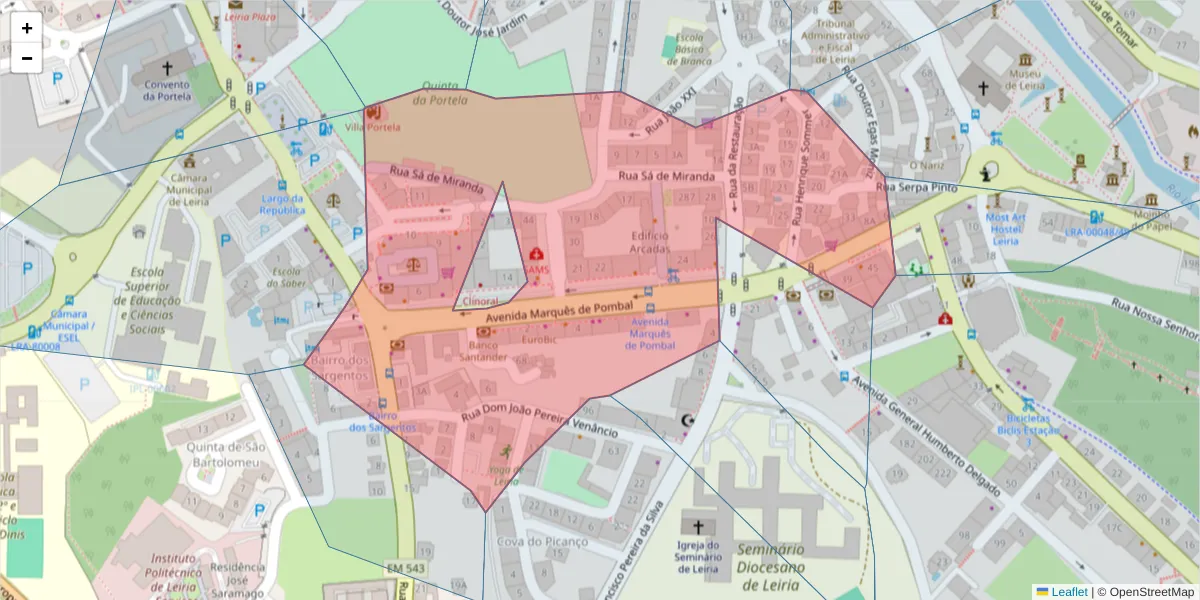 Mapa detalhado do código postal 2410-152 com limites, códigos postais vizinhos e agências dos correios