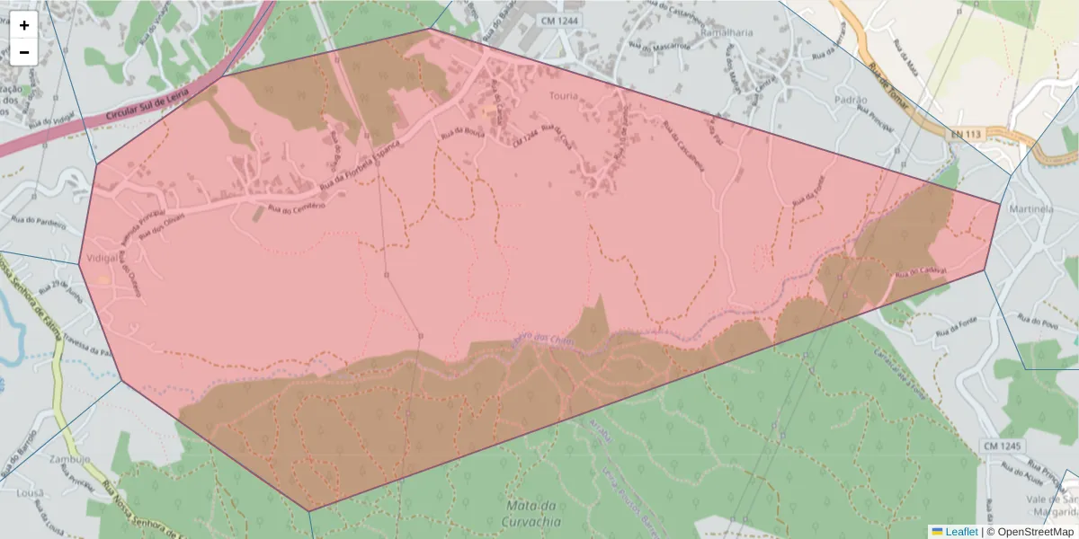 Mapa detalhado do código postal 2410-497 com limites, códigos postais vizinhos e agências dos correios