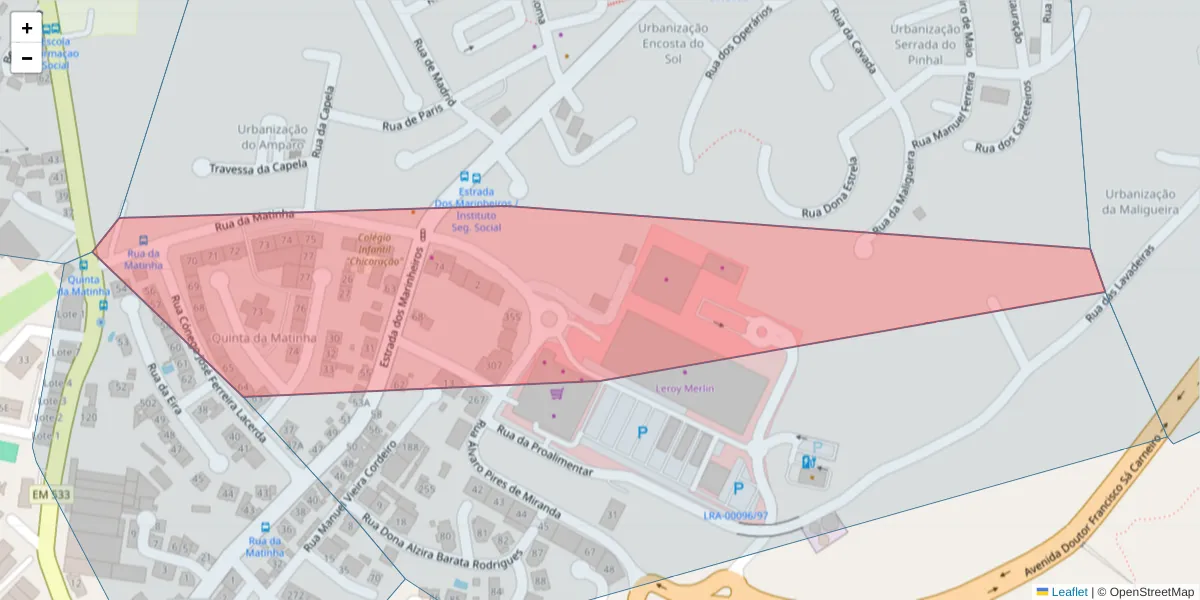 Mapa detalhado do código postal 2415-370 com limites, códigos postais vizinhos e agências dos correios