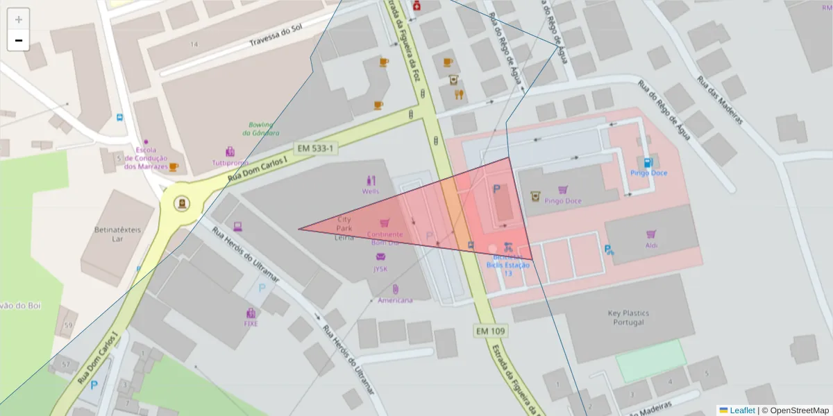 Mapa detalhado do código postal 2415-405 com limites, códigos postais vizinhos e agências dos correios